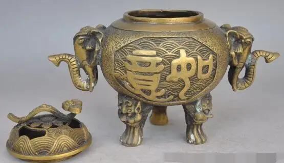 

S1139 8"chinese fengshui bronze wealth ruyi Elephant beast head statue incense burner