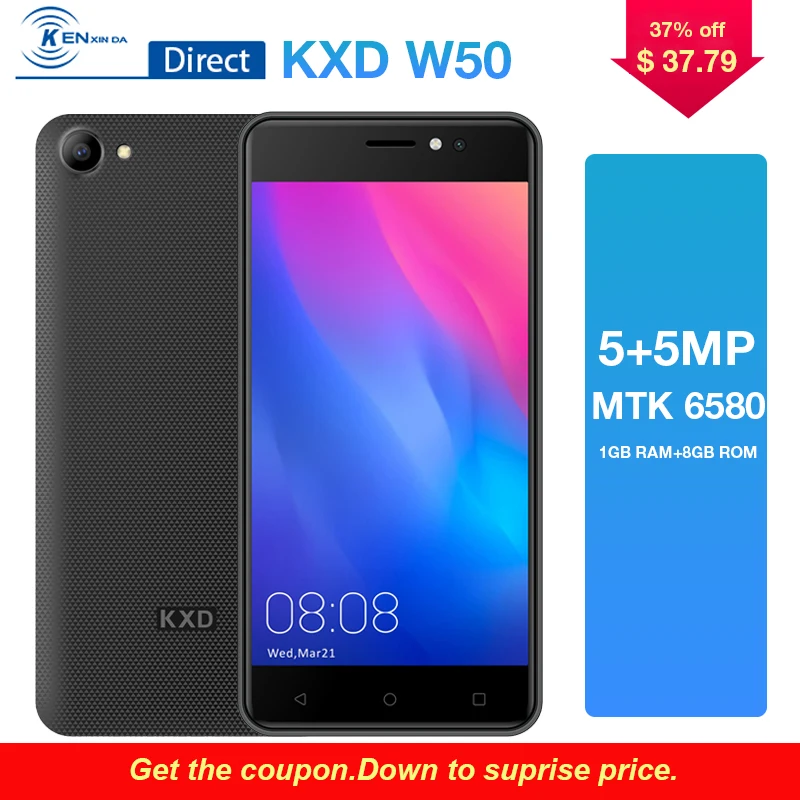 

New Style KXD W50 3G 5.0" MTK6580 1GB+8GB Quad Core Andriod6.0 5MP+5MP Dual Camera Dual Sim 2100mAh Battery Smartphone Mobile