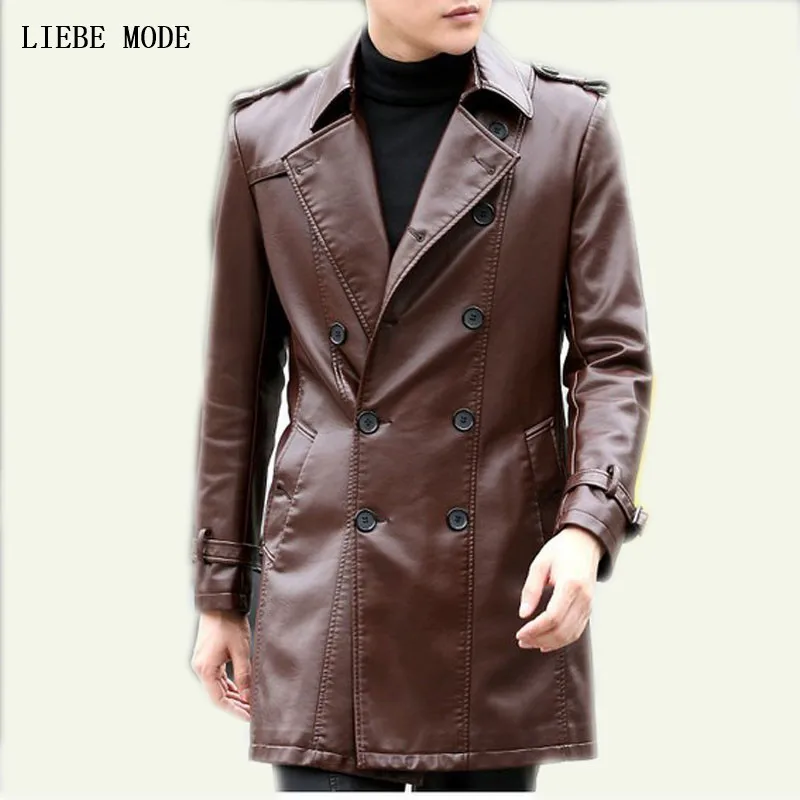 Aliexpress Com Winter Leather Trench Coat Men Pu Mens Faux 2018 Men S High Quality Water To Wash Skin Trench Coat Leather Long Gotheic Outwear Black Size M L Xl L1640 From Abar