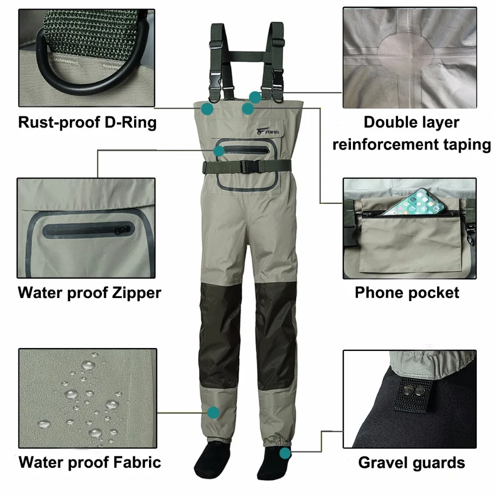 8 Fans Men&rsquo;s Fishing Chest Waders 3-Ply Durable Breathable and Waterproof with Neoprene StockingFoot Insulated Fishing Chest Wader
