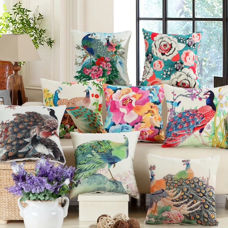 RUBIHOME Wholesale(8pieces/lot) Peacock Decorative Throw Pillows