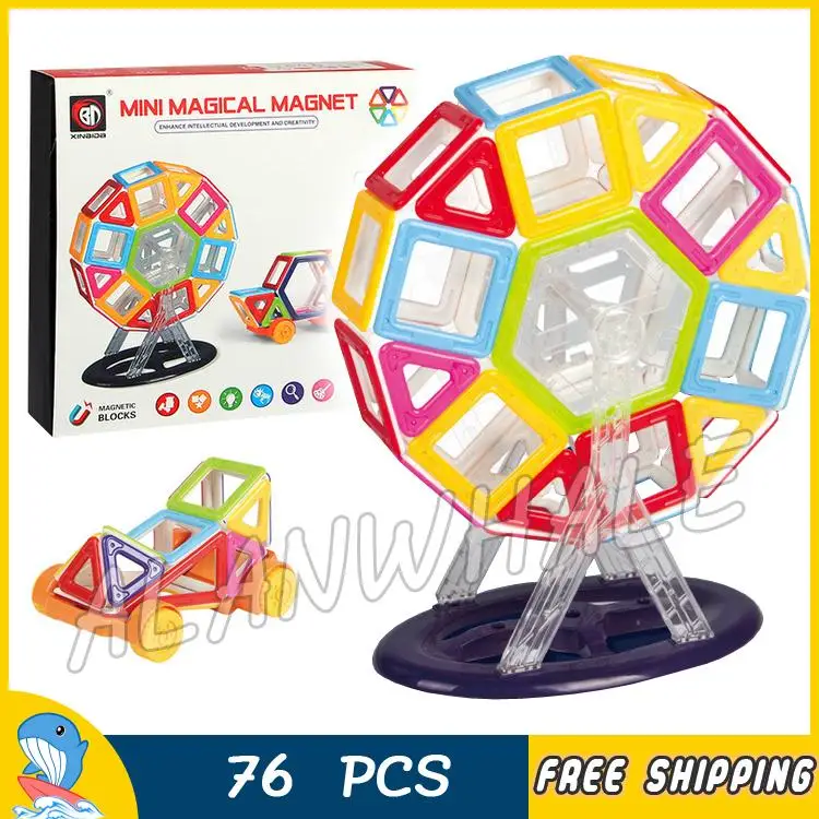 

76pcs Mini Magnetic Blocks Carnival Set Educational Construction Set Robot & Car-styling Toy ABS Magnet Designer Kids Gift