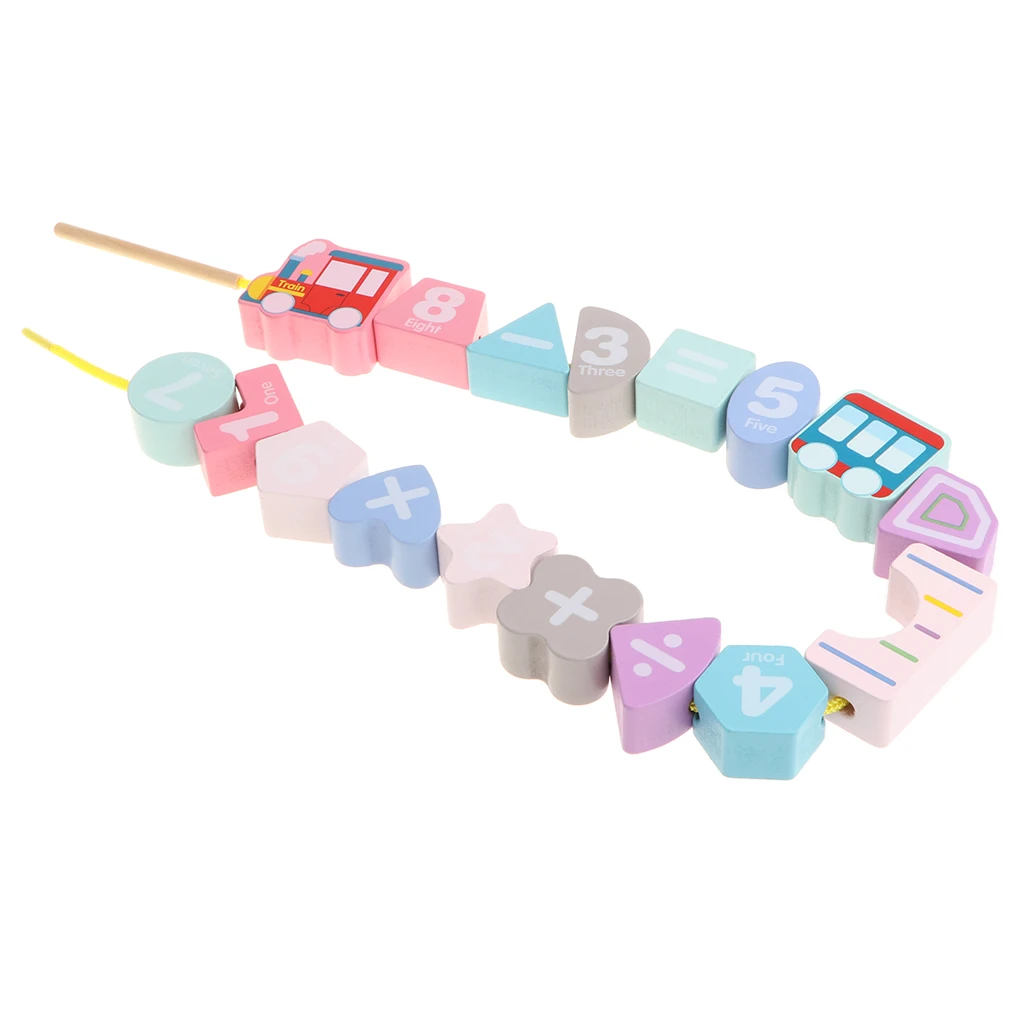 Wooden Lacing Blocks Set Childrens Stringing Bead & Building Educational Fine Motor Skill Toy for Kids Children