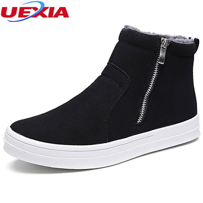 

UEXIA Winter Men's Cotton Shoes Non-slip Warm Soft Soled Flannel Fashion Casual Slip-on Shoes Short Plush Shoes Zipper High-top