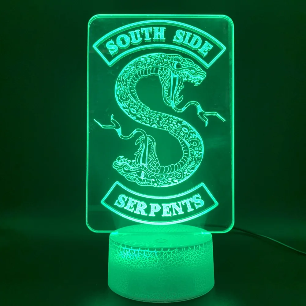 3D иллюзия Led Night Light Лампа Riverdale Подарок Змея Логотип Офис Декоративные Настольные Лампы
