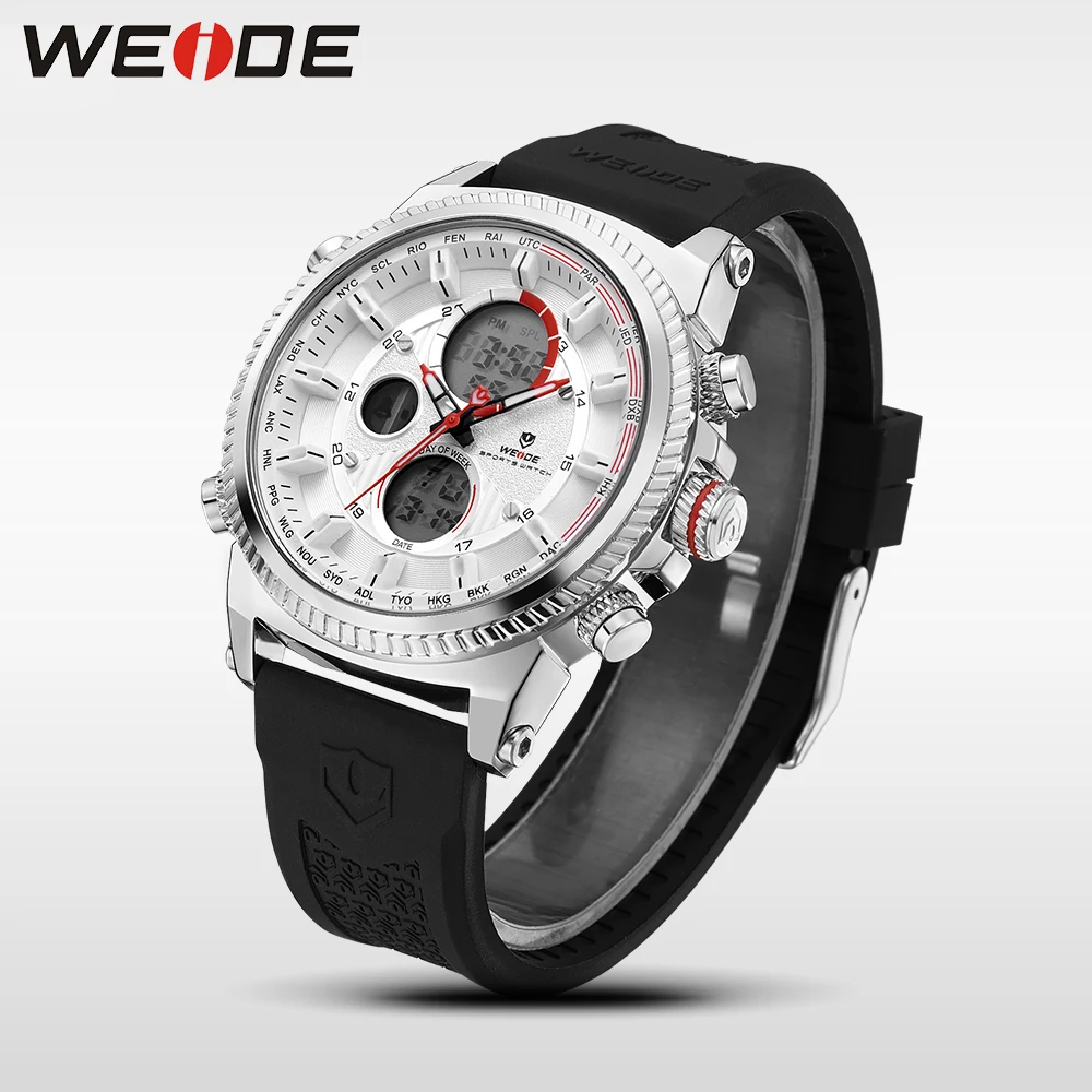 WEIDE Casual Genuine luxury watch man sport digital Automatic watches silicon quartz Analog Waterproof military Alarm Clock Men