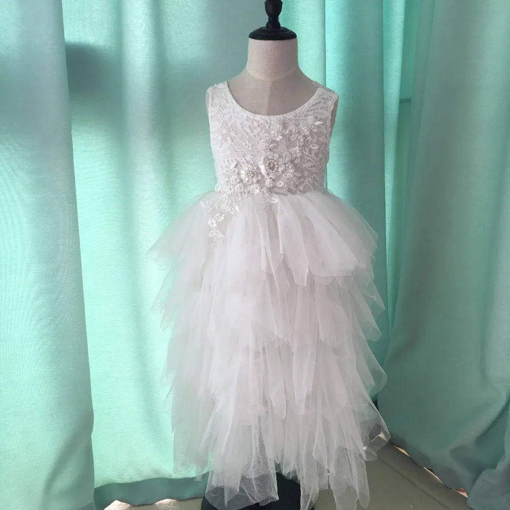 1999 15 De Réduction2018 Fille Dentelle Maxi Robe De Mariée Enfants Perle Broderie Tulle Robe De Soirée 8 10 Ans Sans Manches 5 Couches Longue
