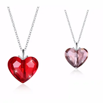 

Warm Colors Red Amethyst Crystal Swarovsk Women 925 sterling silver Pendant Necklace Fine Jewelry Crystal Heart Fashion Jewelry