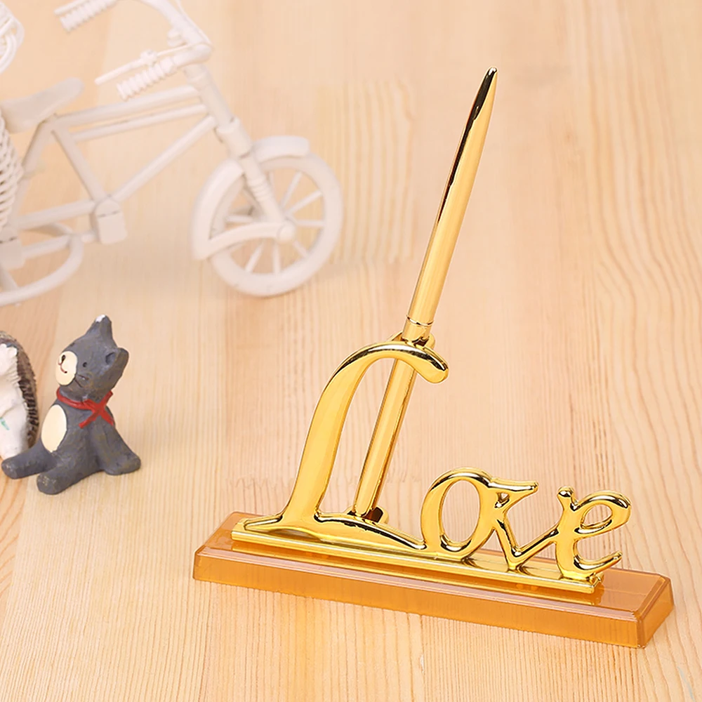 

Wedding Party Guest Book Signing Pen Golden Love Sign Holder Table DIY Decor Wedding Signing Pen Party Supplies