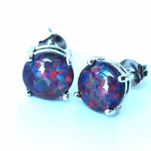 8 мм круглые черные огненные опаловые серьги