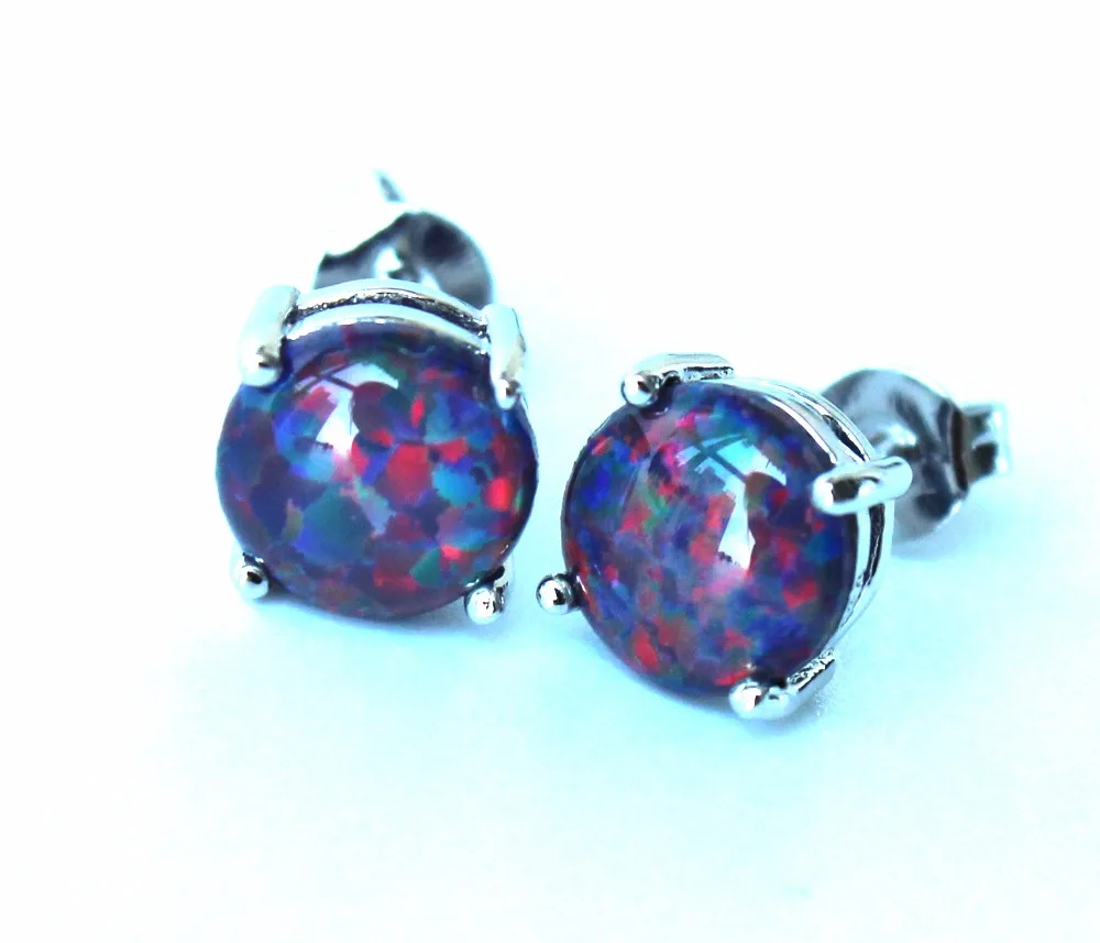 8 мм круглые черные серьги с огненным опалом|earrings pink|earrings bestearrings brown |