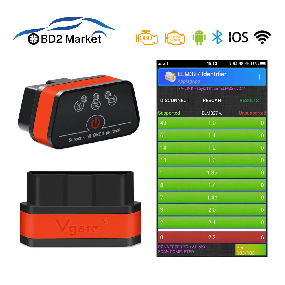 

Vgate iCar 2 ELM327 Wifi/Bluetooth OBD2 Diagnostic Tool for IOS iPhone/Android elm 327 car diagnostics Code Reader Free Shipping