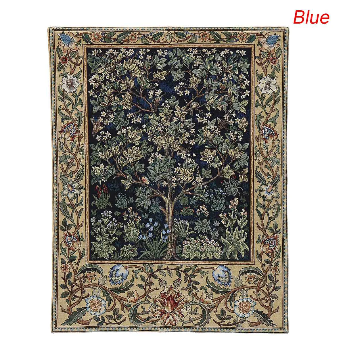 Tree of Life Blue William Morris Design Belgian Woven Tapestry Wall Hanging