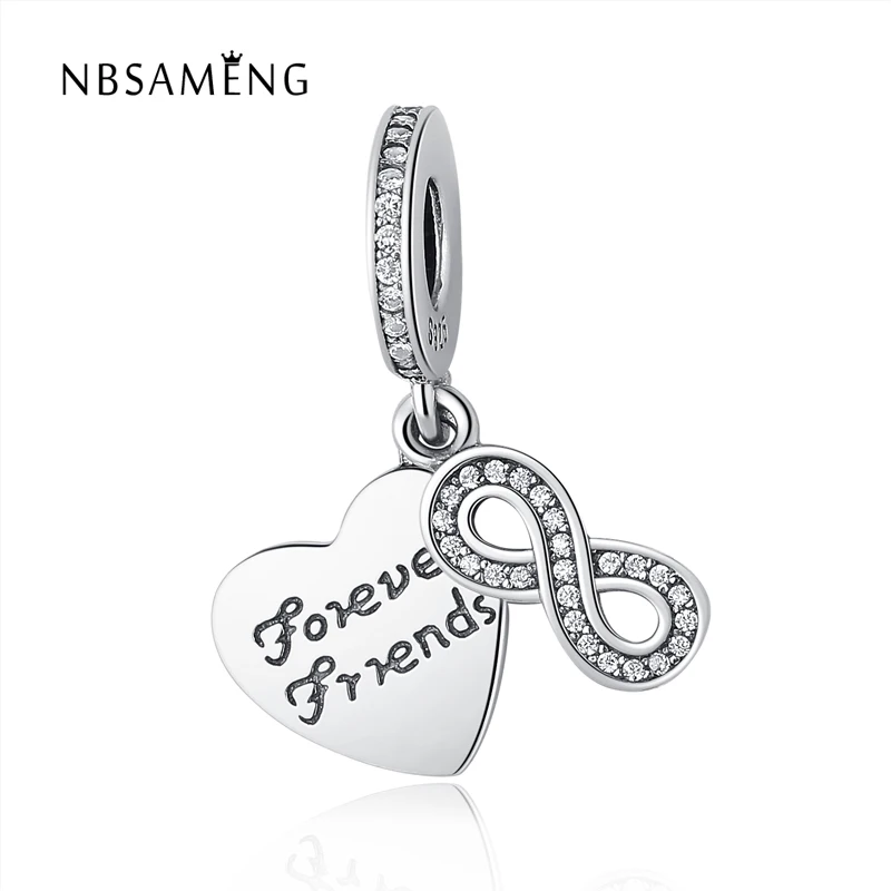 

NBSAMENG 100% 925 Sterling Silver Bead Infinity Eternity Forever Friend Heart Crystal Charm Fit Pandora Women Bracelets Jewelry