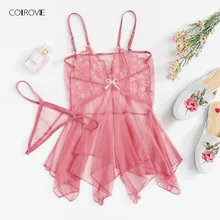 COLROVIE, ассиметричный сетчатый галстук, летний ночной комплект, новинка, фиолетовые Кружевные Женские Романтические ночные сорочки, без рукавов, сексуальный, v-образный вырез, Пижама