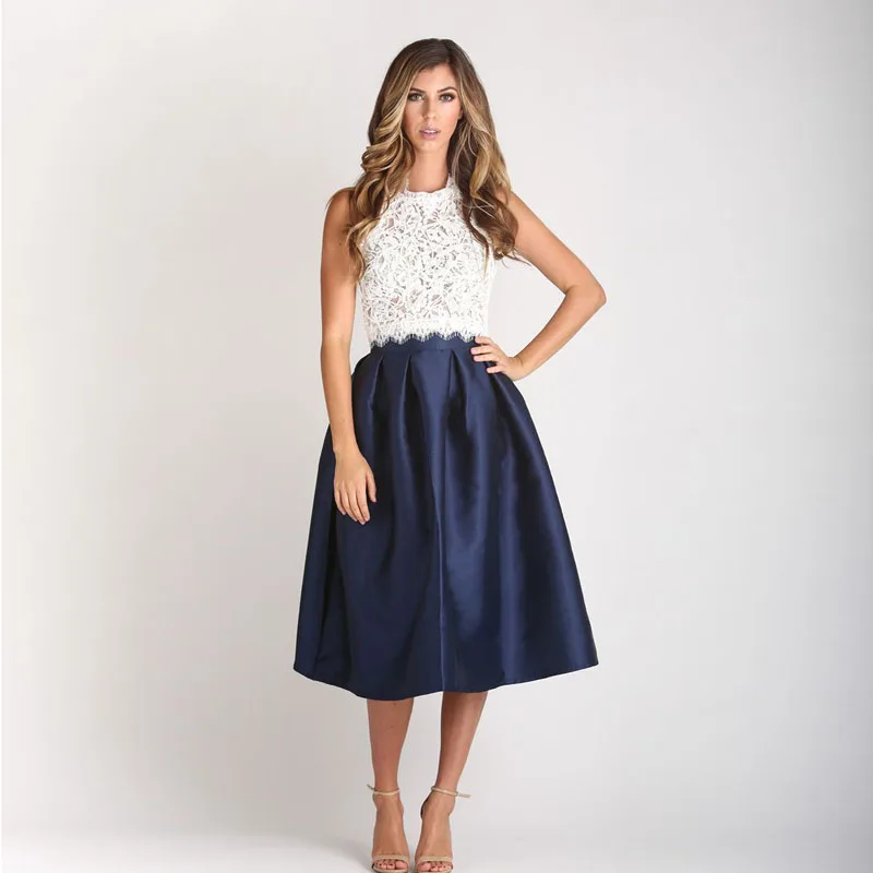 Top-Quality-Women-Midi-Skirt-in-Navy-Blue-Satin-High-Waist-Pleated ...