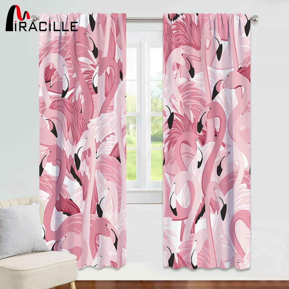 Cortinas de estilo moderno con estampado de flamencos, cortinas rosas, cortinas opacas para dormitorio, tratamientos de habitación para niños