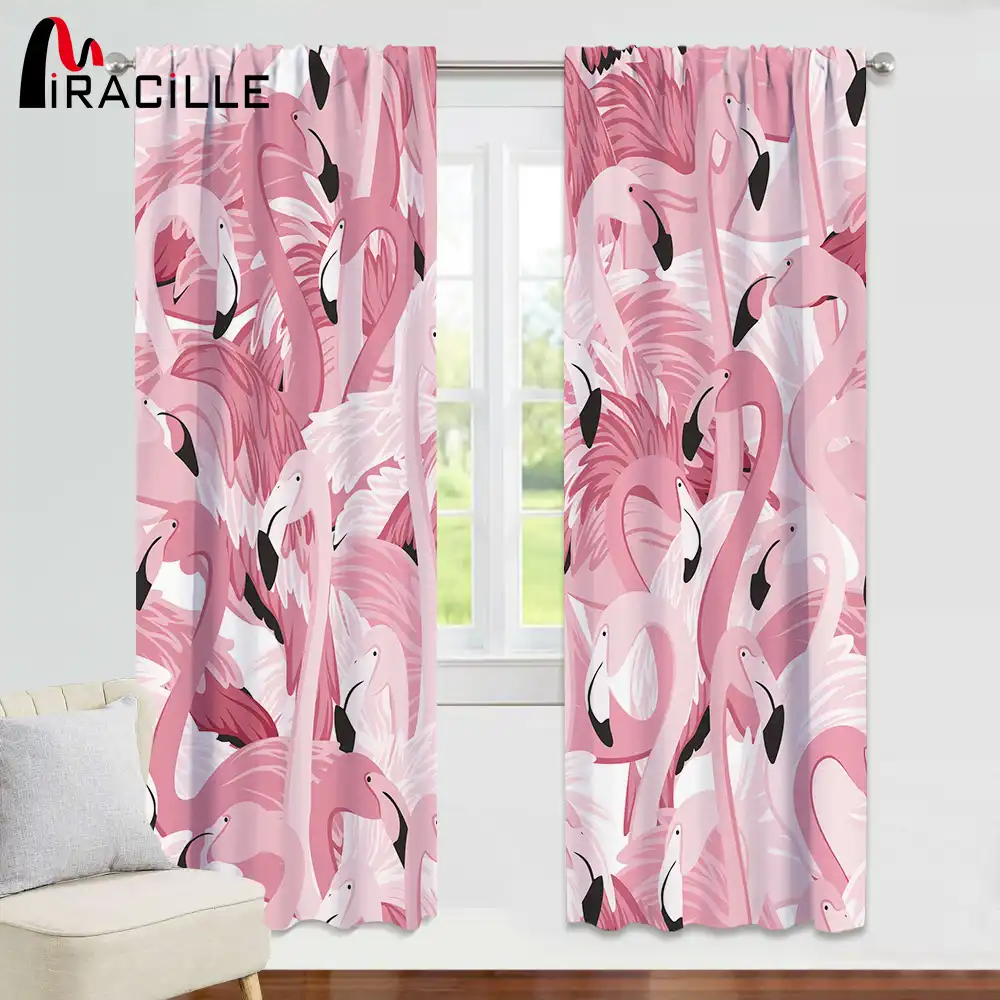 Miracille Flamingo Printed Curtains Modern Style Pink Drapes Blackout Curtains For Bedroom Children Room Treatments Curtains Aliexpress