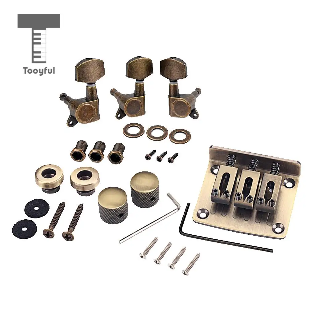 Tooyful Durable 1 Set Alloy 3 String Cigar Box Guitar Replacement Bridge with Tuning Pegs Control Knob Strap Lock Luthier Tools