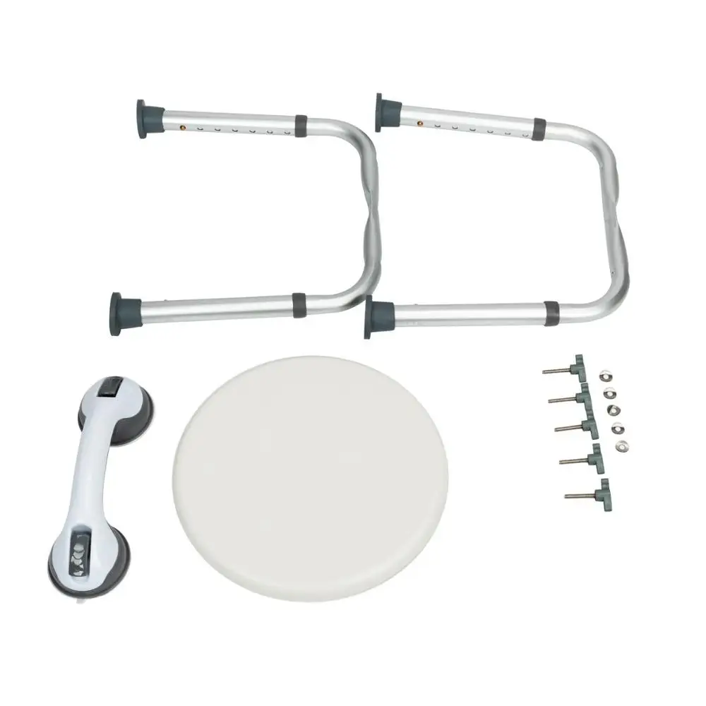 Aluminum Alloy Elderly Bath Chair Round Stool with Sucker Armrest Bathroom Aid Bathing Stool Bench for Home Furniture