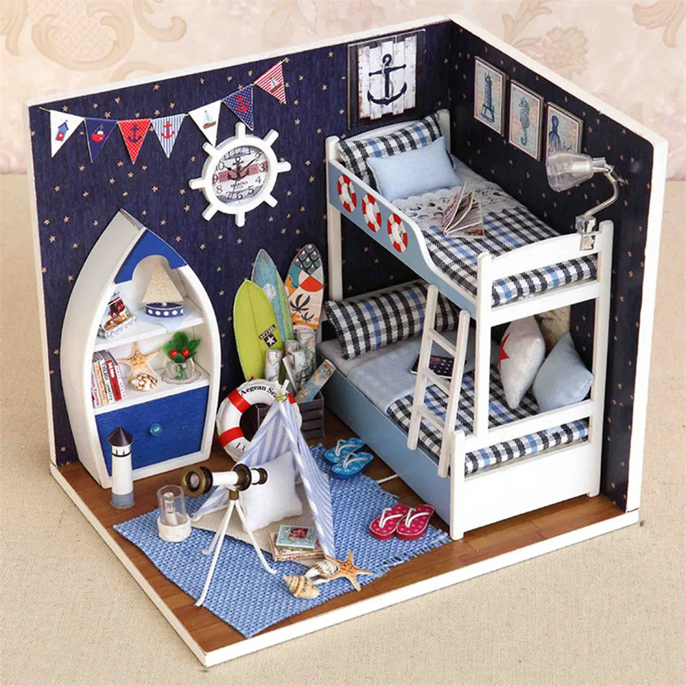 

1 Set DIY Handmade Crafts Mini Doll Houses Wooden Creative Room Model With Furniture Kids Toy