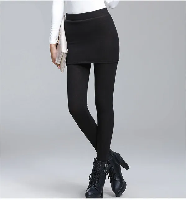 Winter Fleece Thick Warm Leggings With Mini Skirts Women Large Plus Size  Long Trousers Female Gray Black Slim Velvet Pants - Leggings - AliExpress