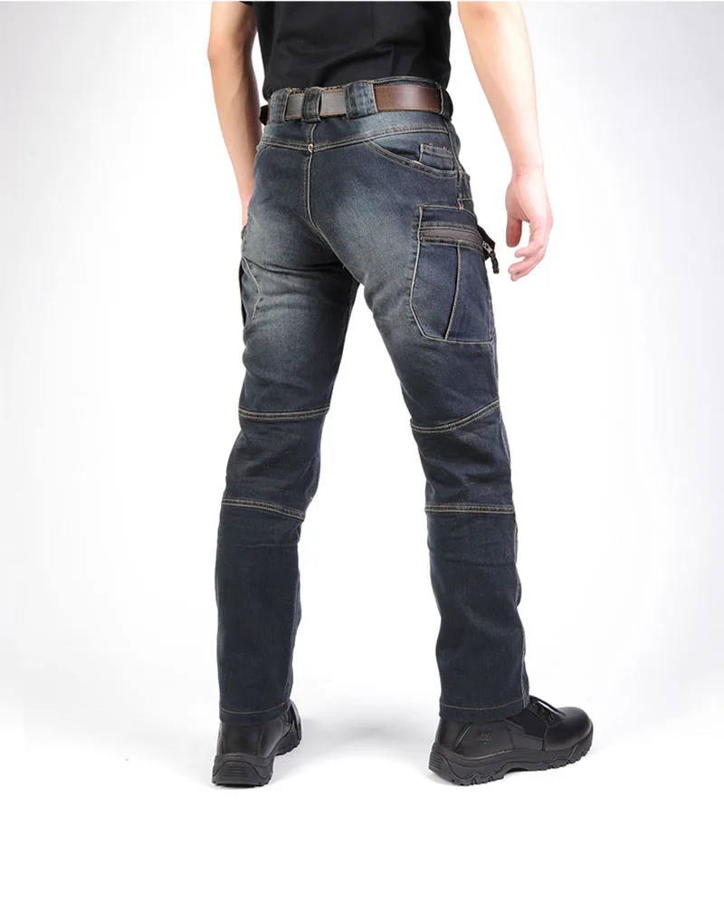 Mcikkny Men's Cargo Casual Jeans Pants With Multi-pockets Motorcycle Denim Trousers Military Style For Men's Outdoor Jeans Blue (5)