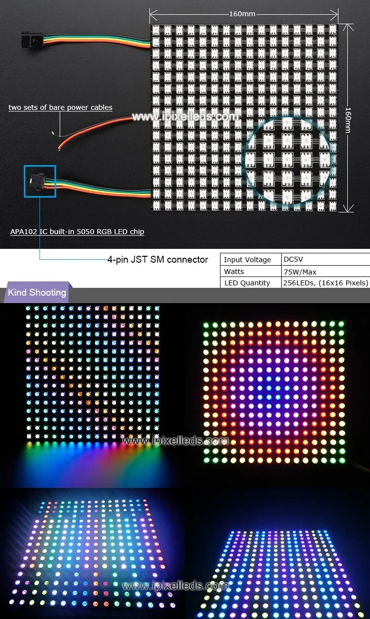 16x16 apa102 адресуемых светодиодный дисплей, rgb smd 5050 led матричный