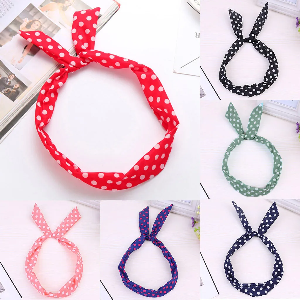 

Vintage Polka Dot Wired Headband 1PC Fashion Tartan Scarf Hair Band For Face Washing Ladies Accessories