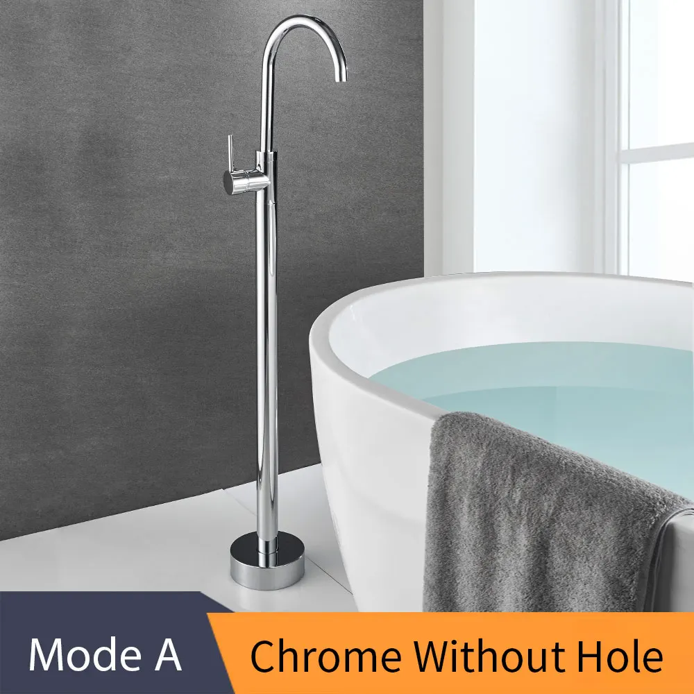 Кран для ванны, латунный золотой напольный кран для ванной, поворотный носик, одна ручка, наполнитель для ванной, ручной душ, опрыскиватель, смеситель, 6021K - Цвет: A-Chrome No Hole