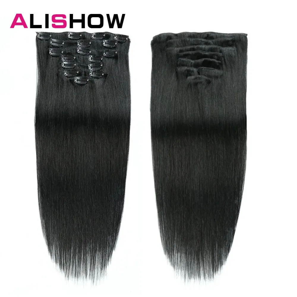  Alishow Clip In Human Hair Extensions Straight Full Head Set 7pcs 100g Machine Made Remy Hair Clip 