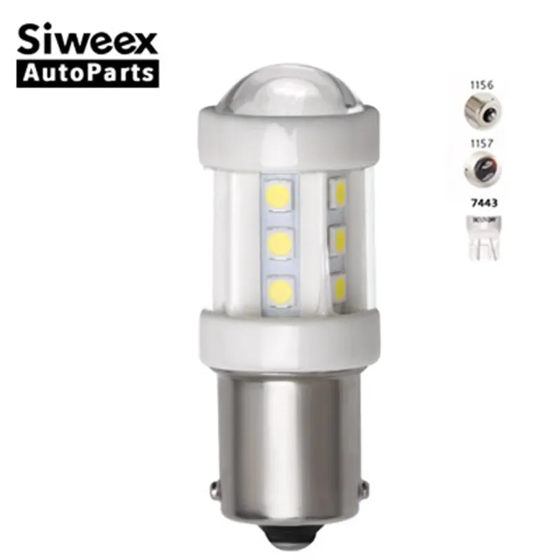 

High quality BA15S 1156 BAY15D 1157 7443 T20 DC 12V led lens ceramic brake light signal 18 SMD 3030 car reverse taillight white