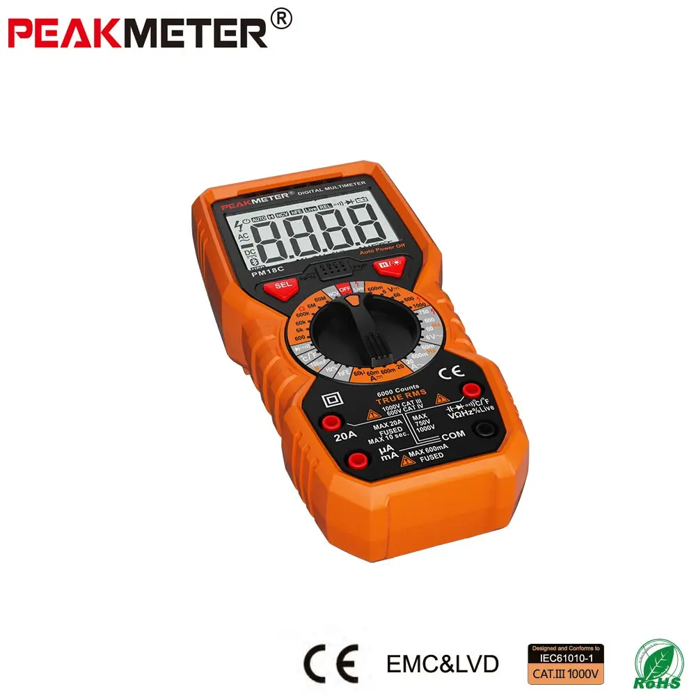 PEAKMETER PM18C Цифровой мультиметр Измерение напряжения тока Сопротивление Емкость Частота Температура NCV Live Line тестер