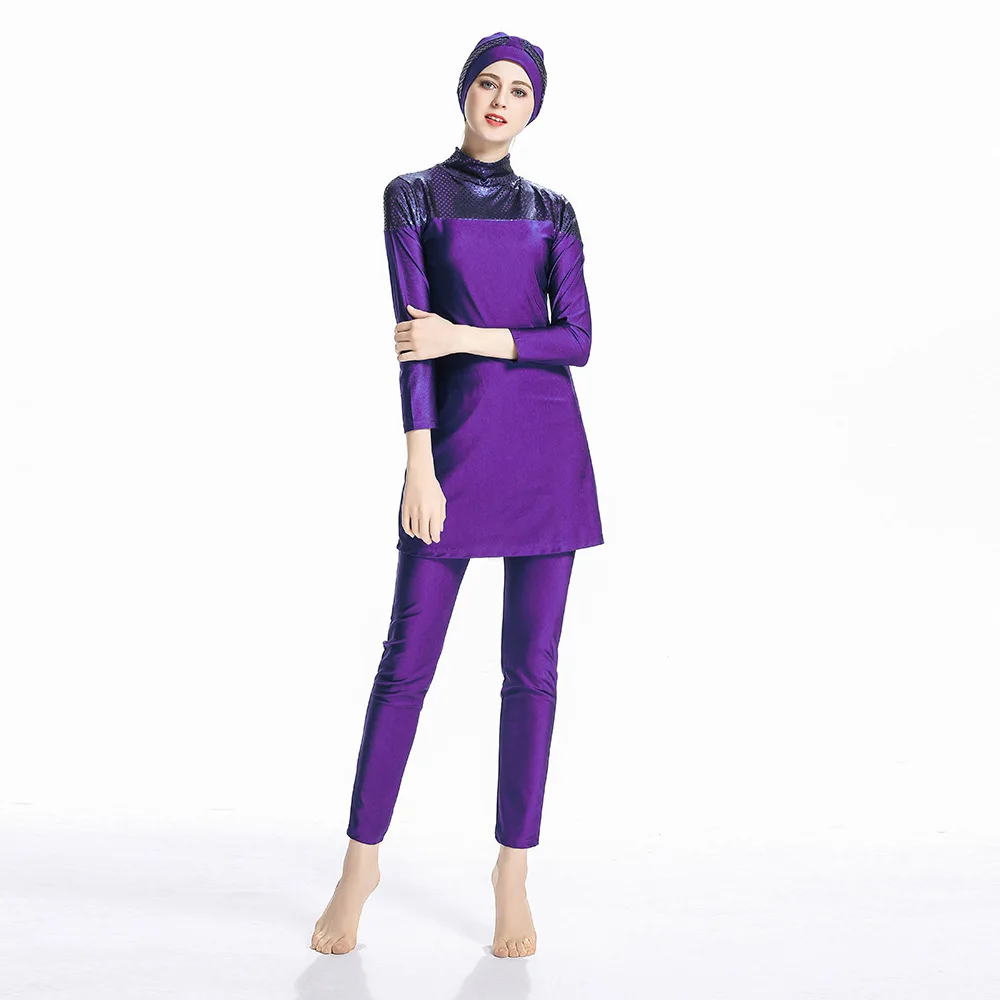 

2019 Full Cover Muslim Swimwear Women Splice Conservative Swimsuit Women Islamic Hijab Beachwear Bikinis Bathing Suit Plus Size