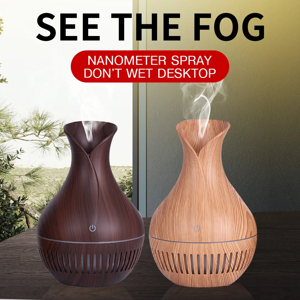 

130ml Air Humidifier Ultrasonic USB Electric Aroma Essential Oil Diffuser Wood Grain Mist Maker Led Light For Home high quality
