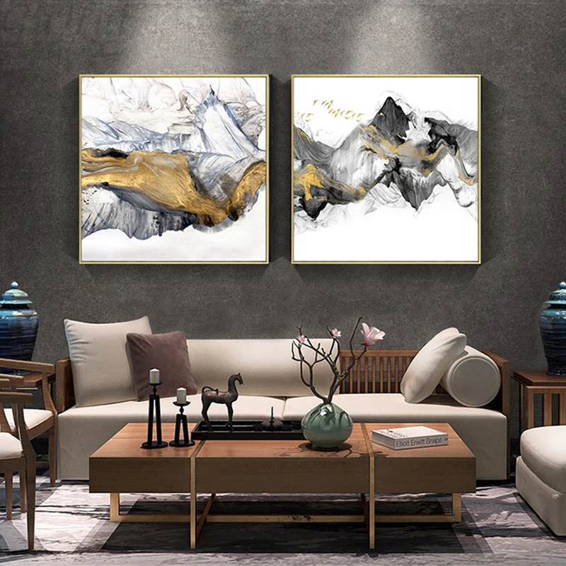 Abstract Ink Design Square Canvas Wall Art Framed Print
