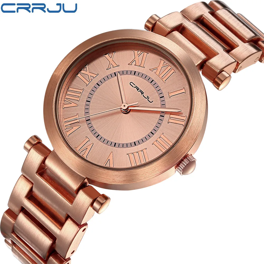 

2017 CRRJU Luxury Quartz Women Watches Brand Gold Fashion Business Bracelet Ladies Watch Waterproof WristWatch Relogio Femininos