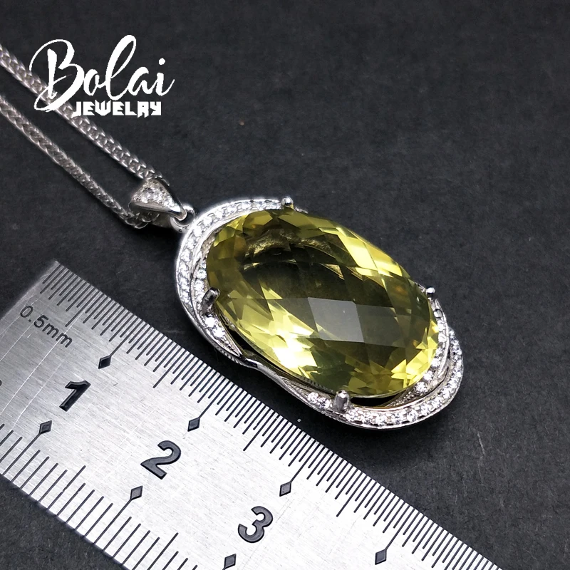 Bolaijewelry, кулон и ожерелье с серебряными цепочками, роскошный драгоценный камень лимонный кварц из стерлингового серебра 925 пробы для женщин с подарочной коробкой
