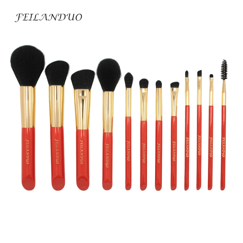 Pаспродажа Feilanduo 12 шт. кисти для макияжа Набор Профессиональный Мягкая Макияж инструментов 2017 высокое качество Фонд Тень кисть для бровей комплект