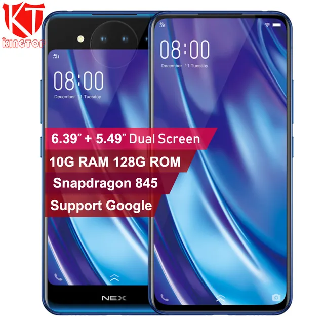 Original vivo nex 2 de doble cara del telÃ©fono mÃ³vil de la pantalla 10GB 128 GB snapdraon 845 Pantalla de 6,39 pulgadas huella tres telÃ©fono de la cÃ¡mara