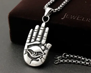 

Solid Titannium Stainless Steel HAMSA HAND EYE Men's Pendant Necklace Chain