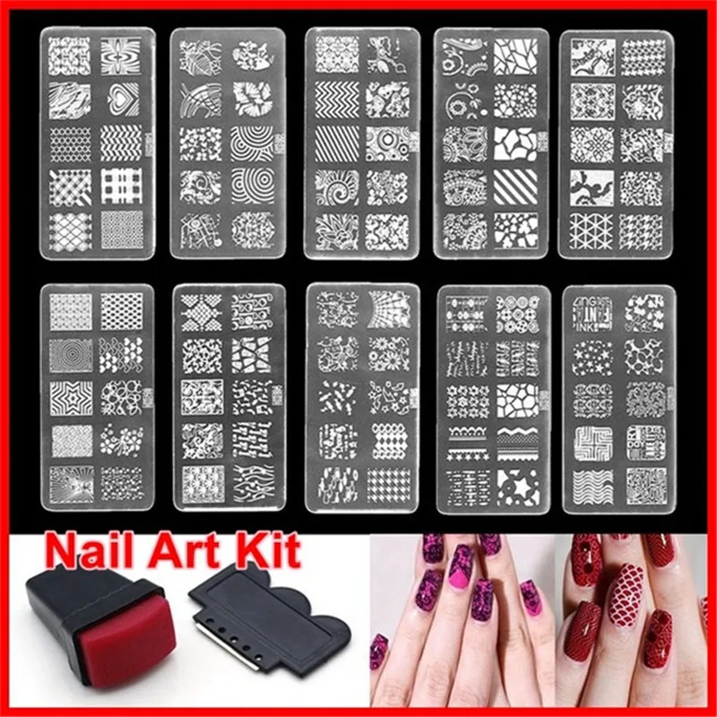 1 комплект Rectangle Nail штамповка шаблон отрицательный ногтей штамп для DIY дизайн ногтей маникюр пластина для штампа набор