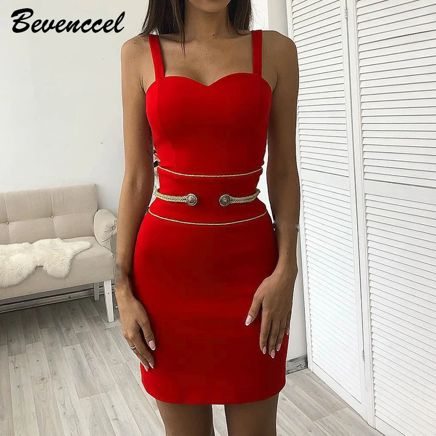 

2019 New Fashion Women Bandage Dress Sleeveless Straps Gold Straps Patchwork Celebrity Party Dress Vestidos Summer Dress