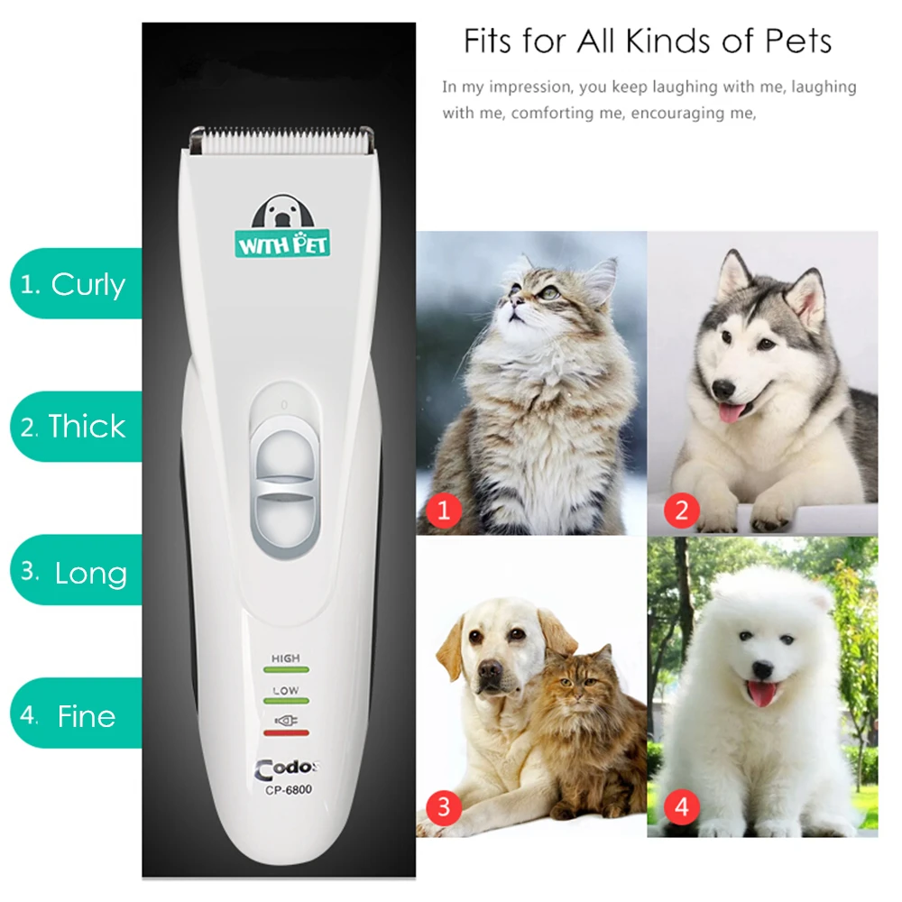 Codos Professional Pet Dog Hair Trimmer Rechargeable Pet Grooming Clipper CP 6800 Cat Animals
