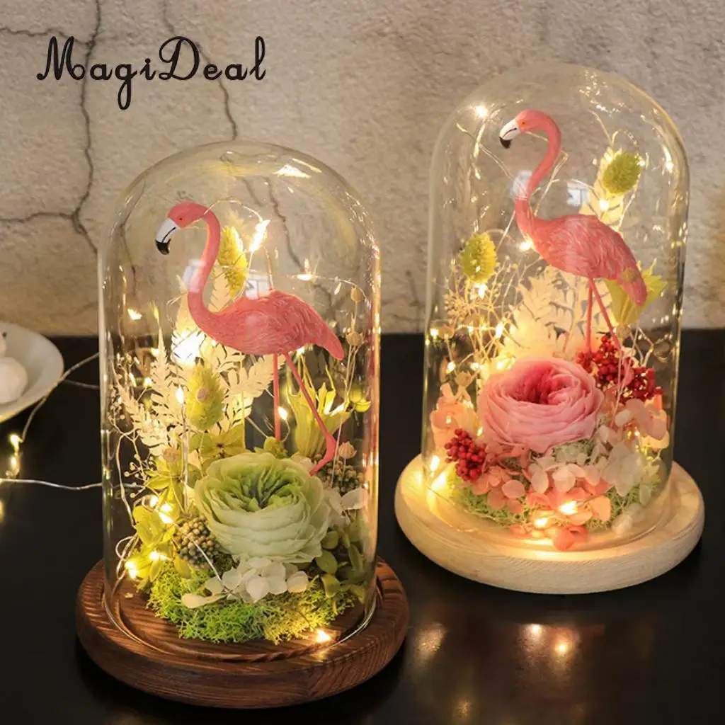 MagiDeal Glass Dome Cloche with Wooden Base Flower Landscape Holder Glass Cover Black G