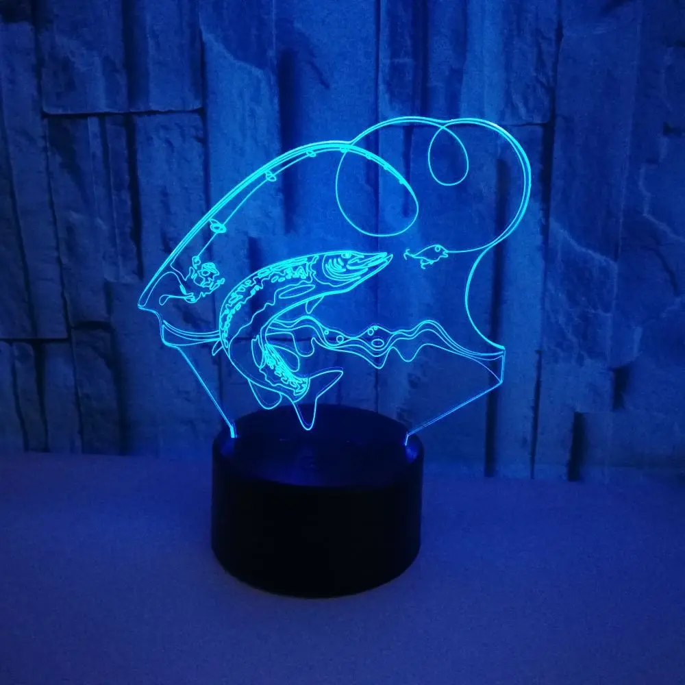 3D Светодиодная лампа в виде рыбы ночник для рыбалки с USB зарядкой и сенсорной