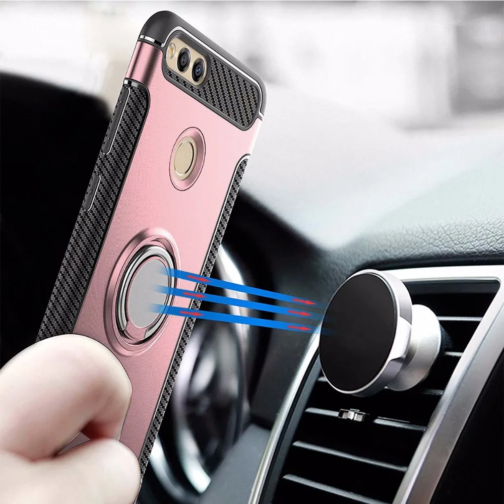 

Cenlenso Case for Huawei Honor 7X Car Magnetic Phone Holder Stand Shockproof Finger Ring TPU+PC Cover for Huawei Honor 7X Cases