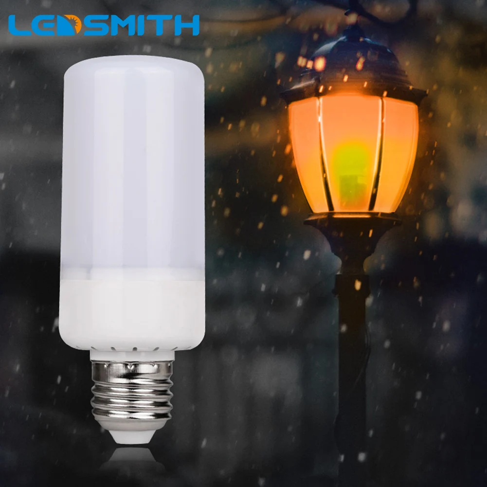

LEDSMITH Dynamic Flame Effect LED Holiday Light Corn Bulb Lamp 85-265V E27 E14 Simulation Fire Burning Flicker Christmas Lights