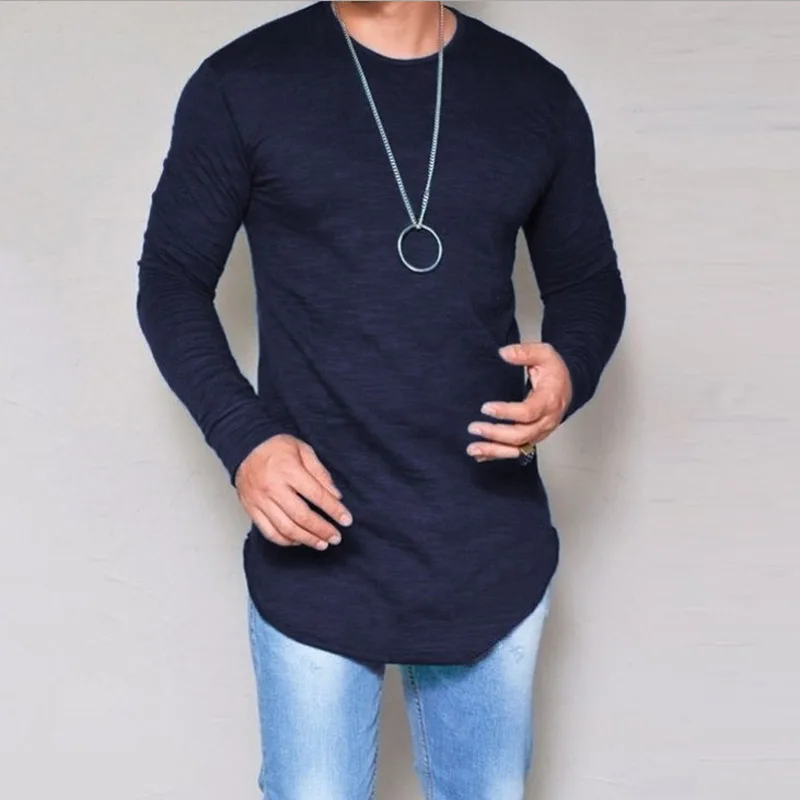 Men's Hipster tshirt Casual Slim Fit O Neck long Sleeve tops tee Blouse