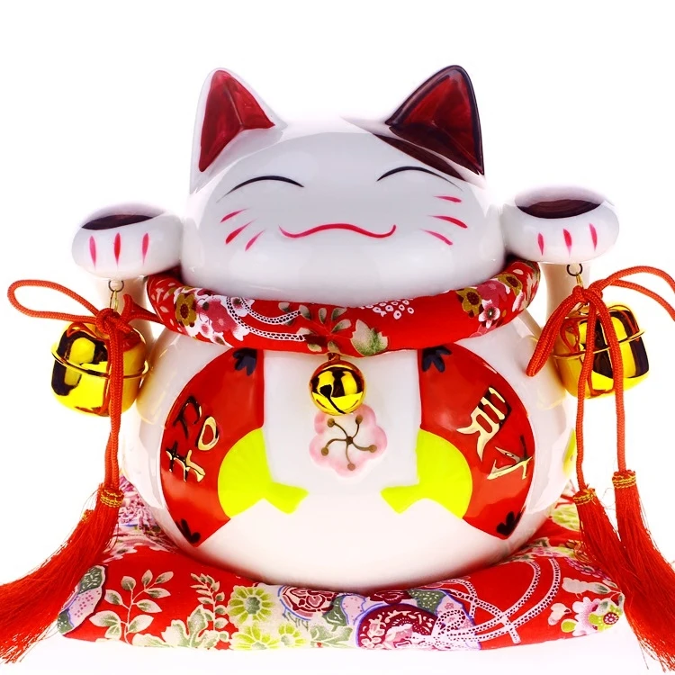 Fengshui корабль 8 дюймов Манеки Неко керамическая фигура Счастливая Кошечка с Лютни